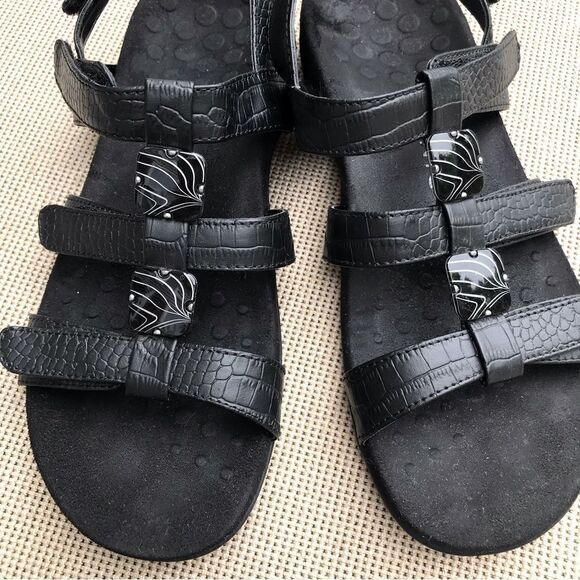 Vionic AMBER Black Triple Strap Embellished Orthotic Support Slingback Sandals - Picture 2 of 12